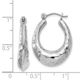 14k White Gold Polished Hammered Hoop Earrings