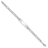 14K White Gold Polished Semi-Solid Chain/Solid Plate Figaro Link Soft Diamond Shape 34x10mm Plate 8 inch ID Bracelet
