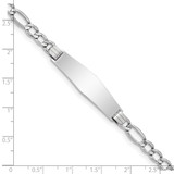 14K White Gold Polished Semi-Solid Chain/Solid Plate Figaro Link Soft Diamond Shape 34x10mm Plate 8 inch ID Bracelet