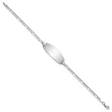 14k White Gold Polished Solid Chain/Solid Plate Figaro Link Oval 24x10.5mm Plate 7 inch ID Bracelet