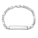14k White Gold Polished Solid Chain/Solid Plate Figaro Link Soft Diamond Shape 33x9mm Plate 8 inch ID Bracelet - FI-A7CE5081-4744