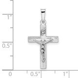 14k White Gold Polished Solid INRI Striped Crucifix Pendant - XR-37A579D6-3994
