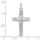 14k White Gold Polished Solid INRI Striped Crucifix Pendant - XR-AC0BE6FE-5582