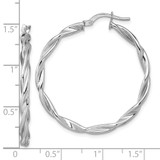 14k White Gold Polished Twisted 2.75 x 35mm Tube Hoop Earrings
