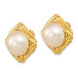 14k 13-14mm White Mabe Saltwater Cultured Pearl Omega Back Earrings - XM-2EFF7221-5877