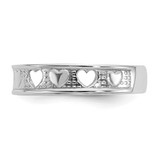 14k White Gold Polished w/ Hearts Toe Ring