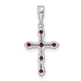 14k White Gold Rhodolite Garnet and Diamond Cross Pendant