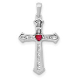 14k White Gold Ruby and Diamond Heart Cross Pendant