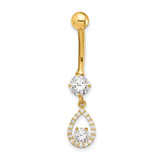 14K 14 Gauge CZ Teardrop Dangle Belly Ring