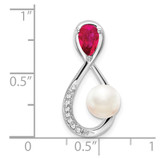 14k White Gold Ruby/FWC Pearl/Diamond Infinity Chain Slide