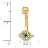 14K 14 Gauge Eye CZ Belly/Navel Ring Body Jewelry