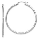 14k White Gold Satin and Diamond-cut 2mm Round Hoop Earrings - TC-0D49FACC-9131