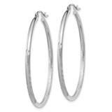 14k White Gold Satin and Diamond-cut 2mm Round Hoop Earrings - TC-0D49FACC-9131