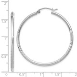 14k White Gold Satin and Diamond-cut 2mm Round Hoop Earrings - TC-0D49FACC-9131
