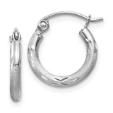 14k White Gold Satin and Diamond-cut 2mm Round Hoop Earrings - TC-A74FAF11-3240