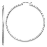 14k White Gold Satin and Diamond-cut 2mm Round Hoop Earrings - TC-B2F0B88E-2104