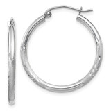 14k White Gold Satin and Diamond-cut 2mm Round Hoop Earrings - TC-B615ABE3-1781