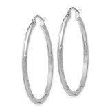 14k White Gold Satin and Diamond-cut 2mm Round Hoop Earrings - TC-D7E5AECB-2158