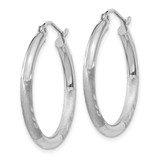 14k White Gold Satin and Diamond-cut 3mm Round Hoop Earrings - TC-44133708-5400