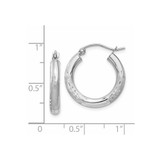 14k White Gold Satin and Diamond-cut 3mm Round Hoop Earrings - TC-C40F89FE-7300