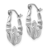 14k White Gold Satin and Diamond-cut Claddagh Hoop Earrings - TH-46C27B63-7218