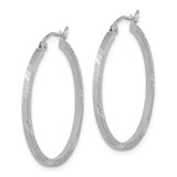 14k White Gold Satin Diamond-cut Square Tube Hoop Earrings - TF-5087E75D-5183