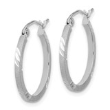 14k White Gold Satin Diamond-cut Square Tube Hoop Earrings - TF-9E10BFB4-8098