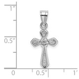14K White Gold Small Cross w/Flower Pendant