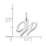 14k White Gold Small Fancy Script Letter W Initial Charm