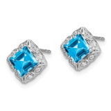 14k White Gold Square Blue Topaz and Diamond Earrings - EM-CFB66610-8995