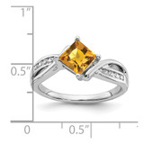 14k White Gold Square Citrine and Diamond Ring