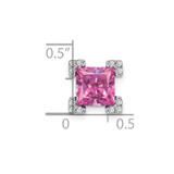 14k White Gold Square Created Pink Sapphire/Diamond Chain Slide