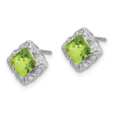 14k White Gold Square Peridot and Diamond Earrings