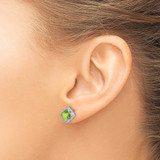 14k White Gold Square Peridot and Diamond Earrings