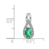 14k White Gold Teardrop Diamond and Oval Emerald Pendant