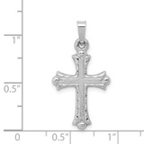 14K White Gold Textured and Polished Fleur de lis Cross Pendant - XR-615149AD-3078