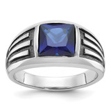 14k White Gold with Black Rhodium IBGoodman Men's Created Sapphire Complete Ring - B8-7C990FD1-7087