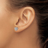 14k White Polished Diamond-cut Heart Post Earrings