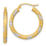 14k White Rhodium Diamond-cut Satin Hoop Earrings - TF-B1770C82-8341