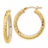 14k White Rhodium Polished Diamond-cut 3mm Circle Hoop Earrings - TF-74A8E56A-1455