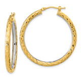 14k White Rhodium Polished Diamond-cut 3mm Circle Hoop Earrings - TF-985EDF18-4105
