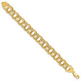 14k 14mm Solid Triple Link 7.5 inch Charm Bracelet