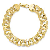 14k 14mm Solid Triple Link 7.5 inch Charm Bracelet
