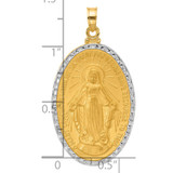 14K with Rhodium Satin and Polished Miraculous Medal Solid Oval Pendant - XR-5EFEC822-2432