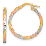 14k with Rose and White Rhodium Polished Twisted 2.00 x 24mm Tube Hoop Earrings