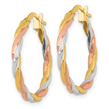 14k with Rose and White Rhodium Polished Twisted 2.00 x 24mm Tube Hoop Earrings