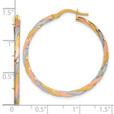 14k with Rose and White Rhodium Polished Twisted 2.00 x 34mm Tube Hoop Earrings
