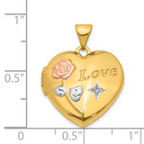 14K with White and Rose Rhodium LOVE Rose and Diamond Star 19mm Heart Locket