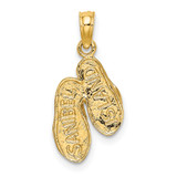 14k with White Rhodium 3D SANIBEL ISLAND Double Flip Flop Charm