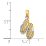 14k with White Rhodium 3D SANIBEL ISLAND Double Flip Flop Charm
